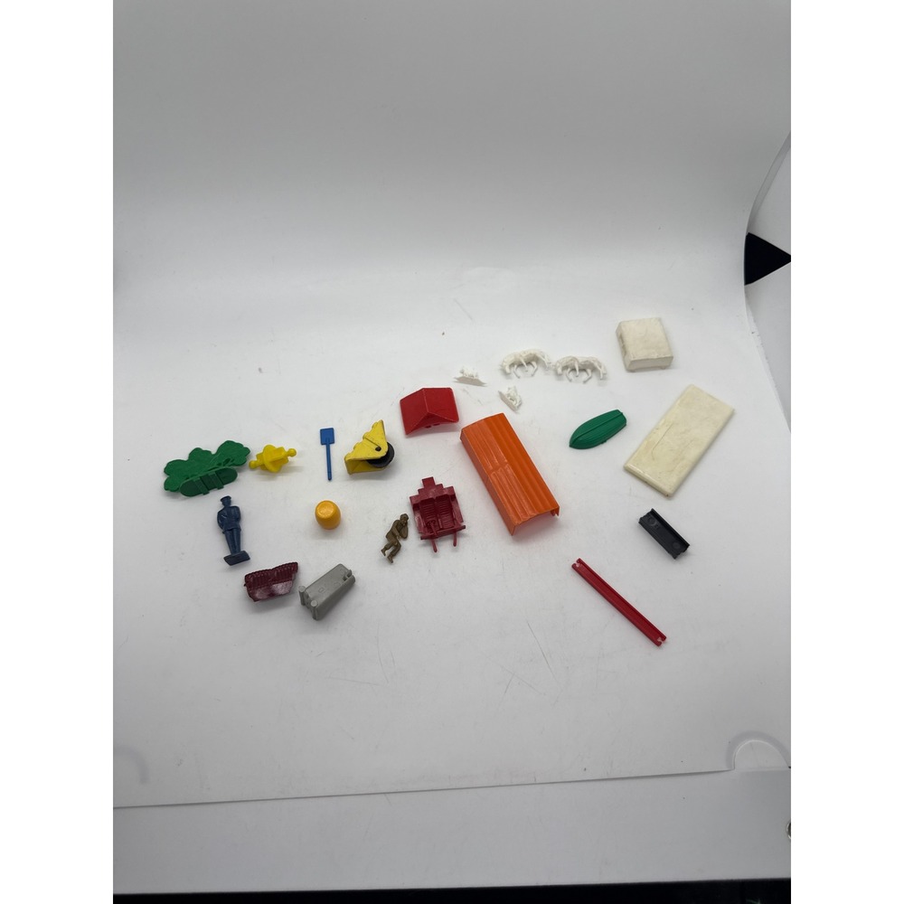Vintage Plastic Toy Lot Miniature Figures Horses Buildings Replacement Parts